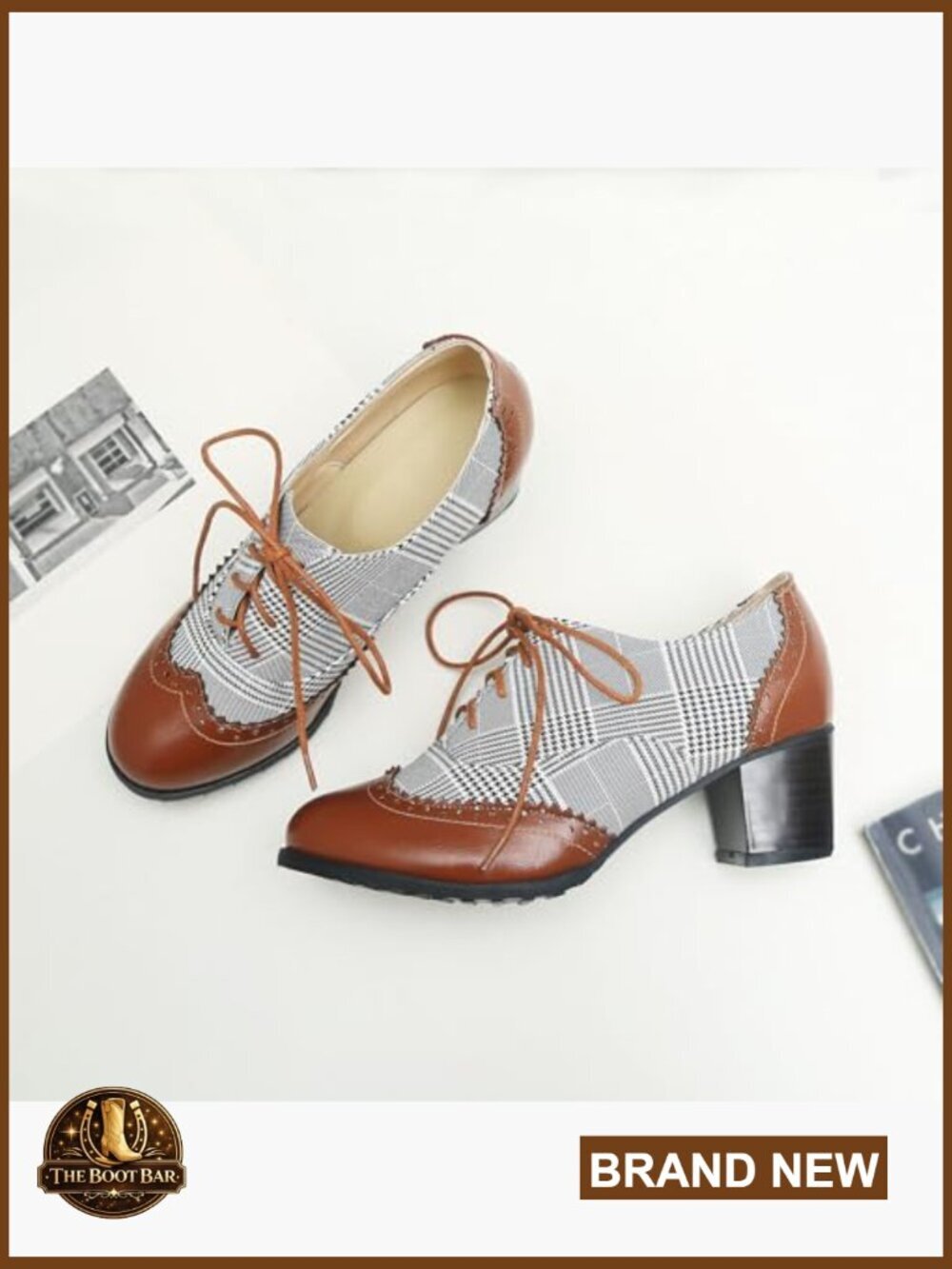 Retro Wingtip Block Heel Lace Up Oxfords Chunky High Heels Pumps - Picture 4 of 7